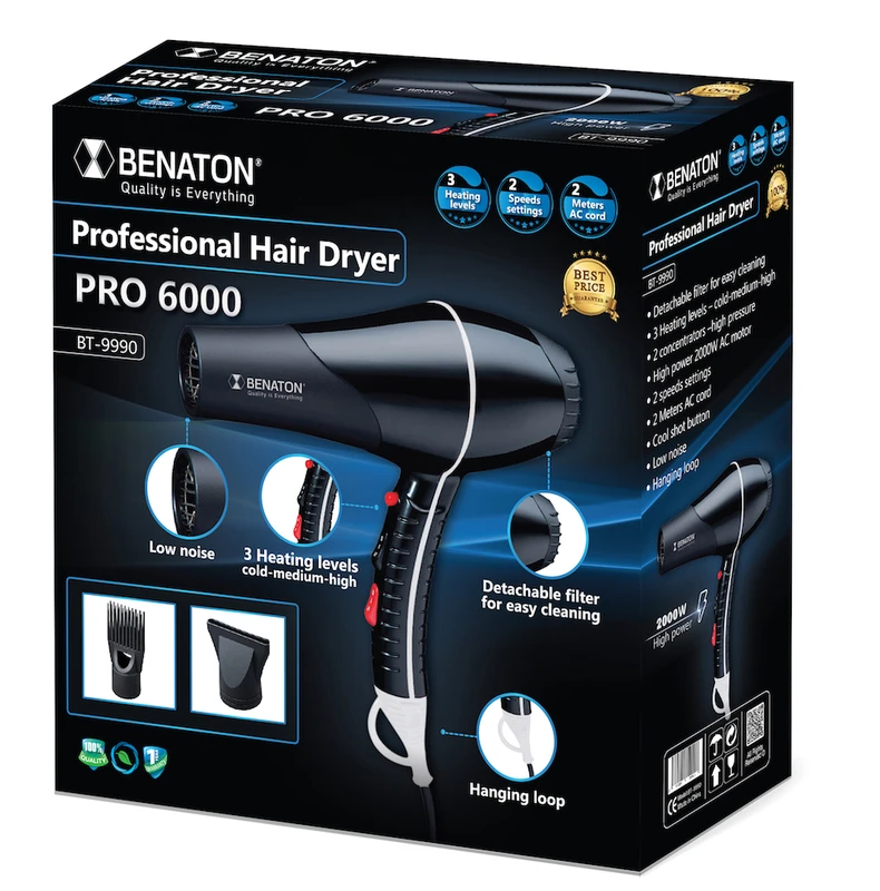 מייבש שיער איכותי עם סט אביזרים יוקרתי BENATON Bt-9990 – תמונה 2