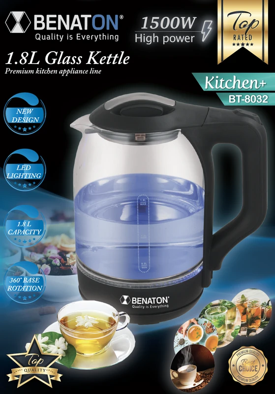 קומקום זכוכית תצוגת לד BENATON BT-8032 – תמונה 3