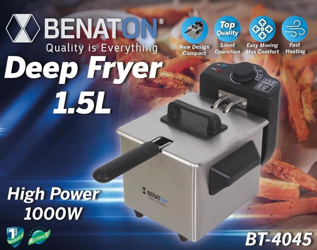 סיר טיגון עמוק צ'יפסר חשמלי 1.5 ל׳ איכותי מבית BENATON דגם BT-4045 – תמונה 2