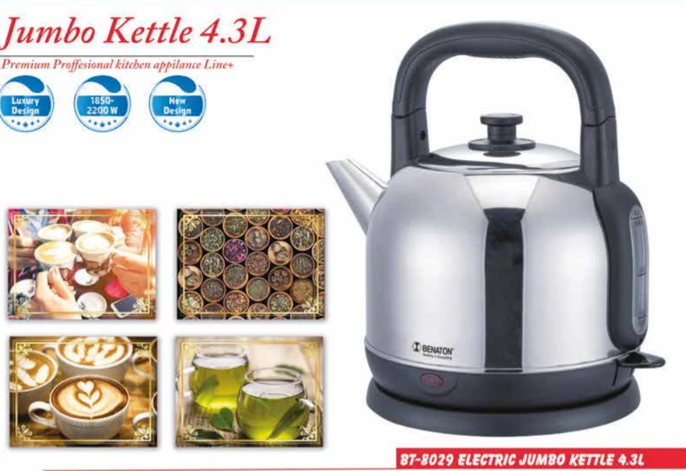 קומקום חשמלי ג'מבו 4.3 ליטר עשוי נירוסטה מבית BENATON – תמונה 3