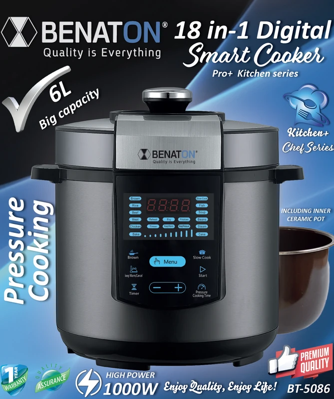 סיר בישול חכם SMART COOKER בלחץ 18ב-1 המתקדם בעולם הבישול והאפיה BT-5086 מבית BENATON – תמונה 2