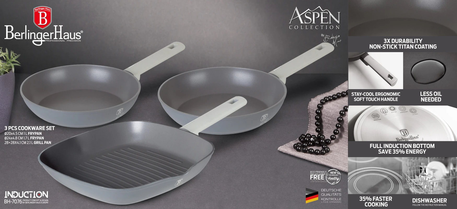 סט 3 מחבתות איכותיות BH-7076 Aspen – תמונה 4
