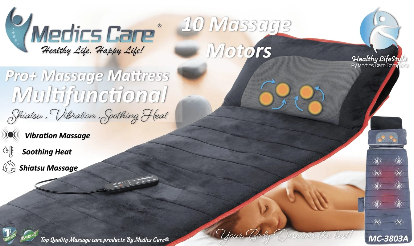 מזרן עיסוי Smart Care עם 10 מנועי עיסוי חימום ורטט + כרית עיסוי שיאצו מולטי פונקציונאלית MC-3803A מבית Medics Care – תמונה 2
