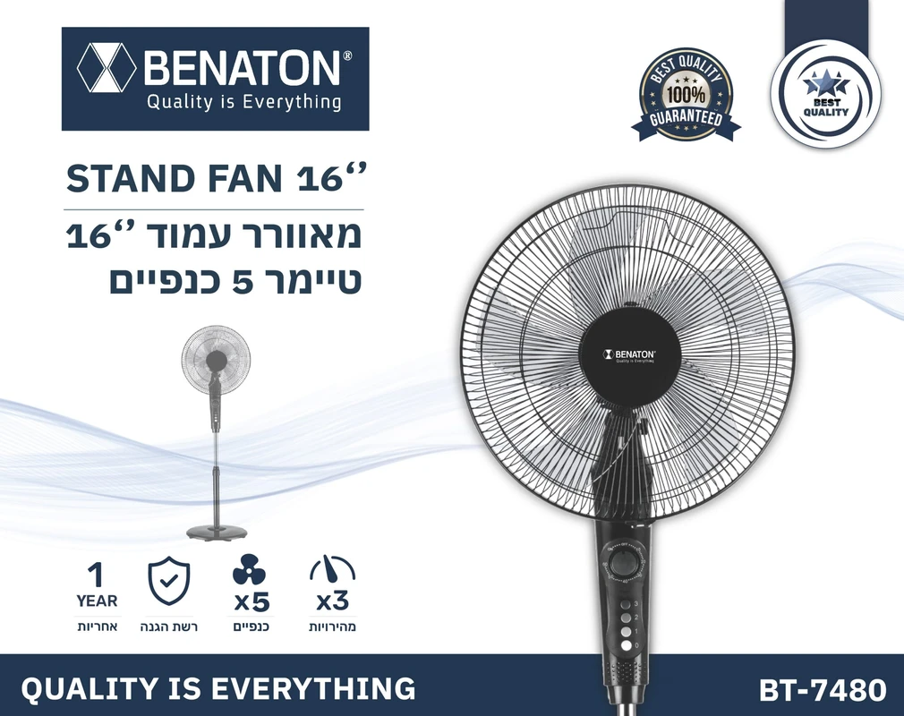 מאוורר 16'' טיימר 5 כנפיים BENATON BT-7480 – תמונה 2