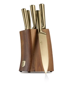 סט סכינים זהב עם מעמד עץ אקציה Berlinger Haus BH3125