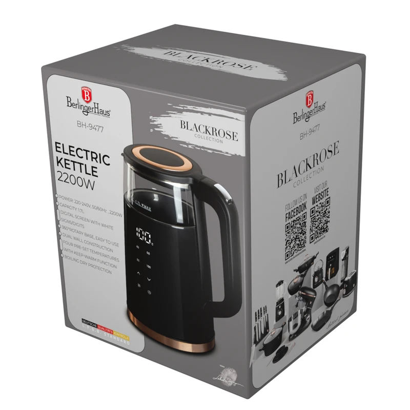 קומקום זכוכית חשמלי 1.7 ליטר Berlinger Haus Black Rose BH9477 – תמונה 7