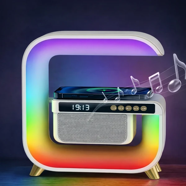 שעון רמקול Bluetooth עם תאורת LED חכמה וטעינה אלחוטית NY-G3MINI – תמונה 2