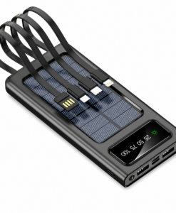 פאוור בנק סולארי 10,000mAh עם כבלים מובנים ופנס LED